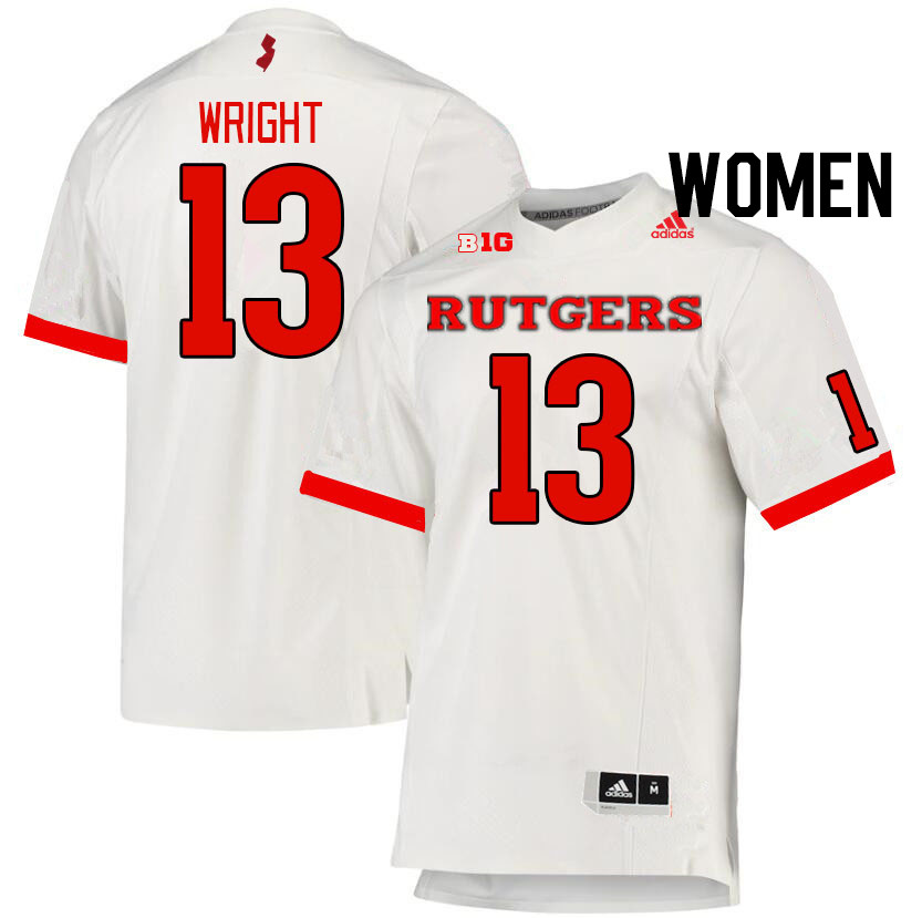 Women #13 Abram Wright Rutgers Scarlet Knights College Football Jerseys Stitched Sale-White - Click Image to Close